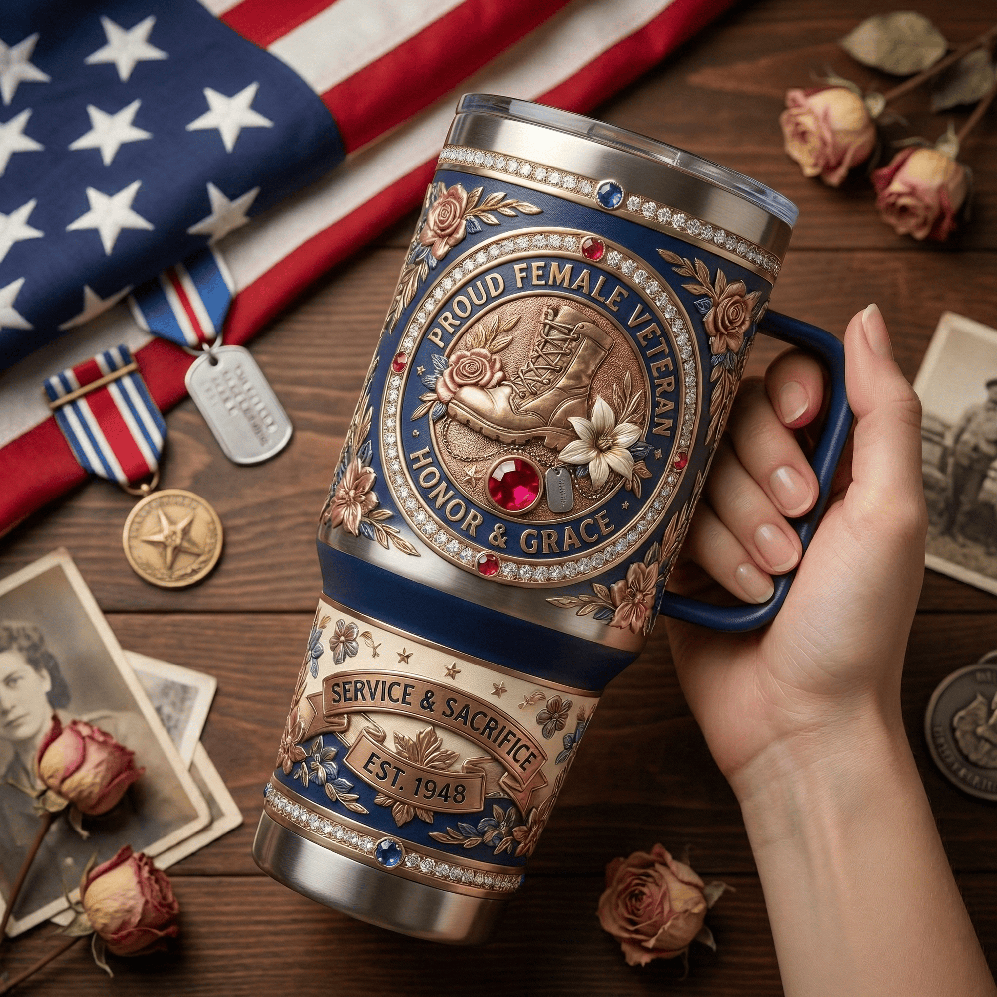 Veterans 40oz Tumbler With Handle LNTH